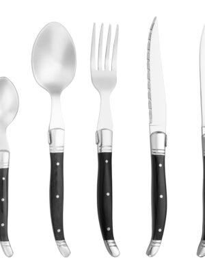 双钢头餐具-刀+叉+汤匙+茶匙（黑彩木柄，蜜蜂）