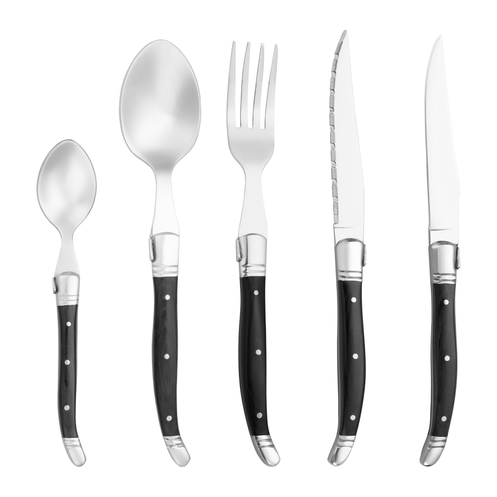 双钢头餐具-刀+叉+汤匙+茶匙（黑彩木柄，蜜蜂）